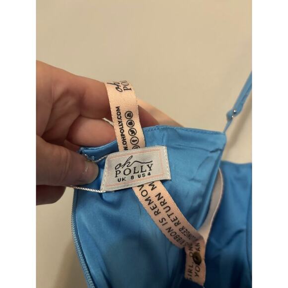 Oh Polly Blue Maeve Corset Crystal Trim Mini Dress 22196 Size 8 NWT - Picture 8 of 9